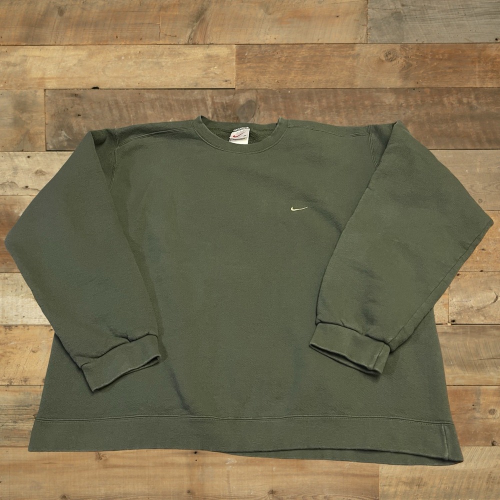 Vintage Nike‎ Sweatshirt Mens XL Green White Tag Small Swoosh Crewneck